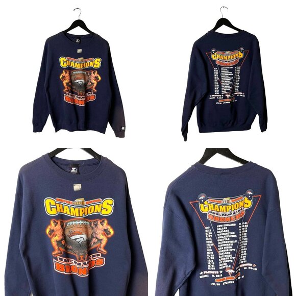 Vintage 90s Starter Denver Broncos Super Bowl XXXIII Champions Crewneck USA Made - Picture 1 of 16